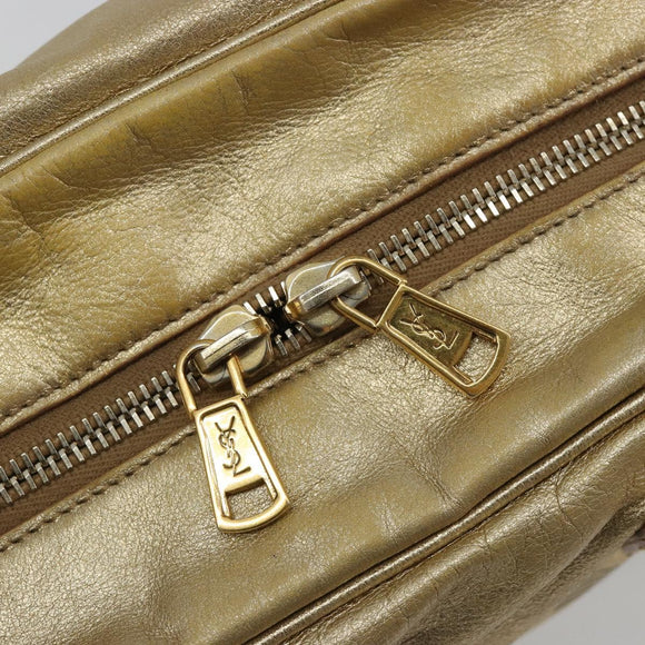 SAINT LAURENT Y Mail Hand Bag Leather Gold Auth 188208