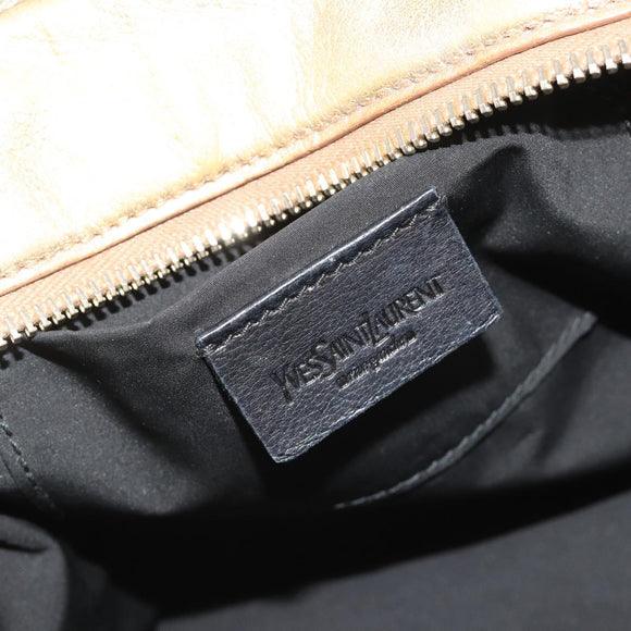 SAINT LAURENT Y Mail Hand Bag Leather Gold Auth 188208