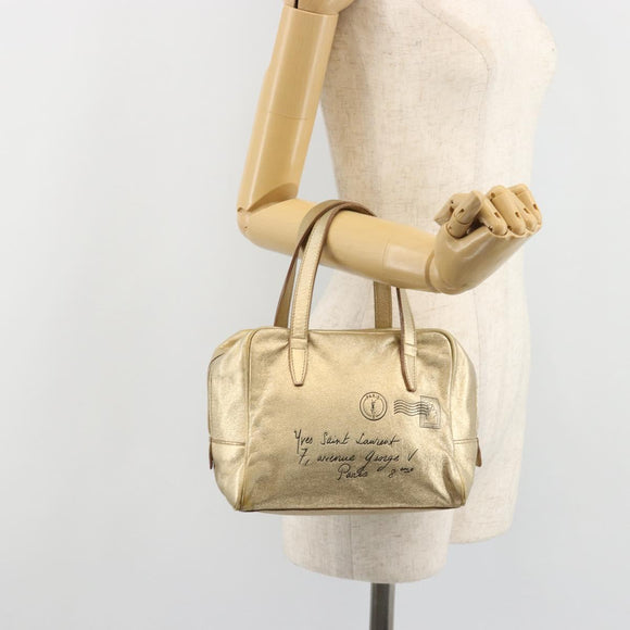 SAINT LAURENT Y Mail Hand Bag Leather Gold Auth 188208