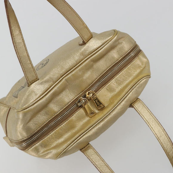 SAINT LAURENT Y Mail Hand Bag Leather Gold Auth 188208