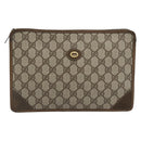 GUCCI GG Supreme Clutch Bag PVC Beige Gold Auth 188209-13