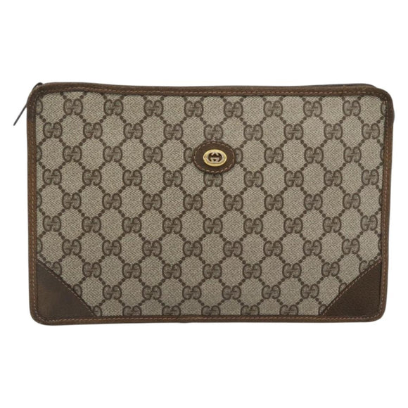 GUCCI GG Supreme Clutch Bag PVC Beige Gold Auth 188209