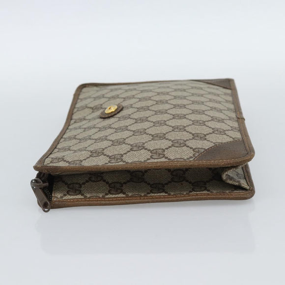 GUCCI GG Supreme Clutch Bag PVC Beige Gold Auth 188209