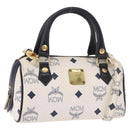MCM Vicetos Logogram Hand Bag PVC Leather 2way White Gold Auth 188210-1