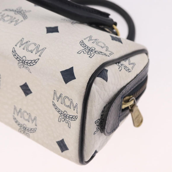 MCM Vicetos Logogram Hand Bag PVC Leather 2way White Gold Auth 188210