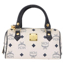 MCM Vicetos Logogram Hand Bag PVC Leather 2way White Gold Auth 188210-13