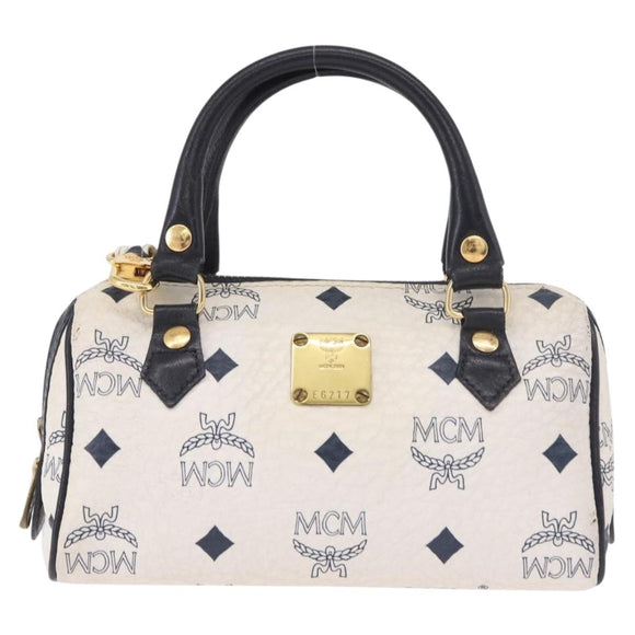 MCM Vicetos Logogram Hand Bag PVC Leather 2way White Gold Auth 188210