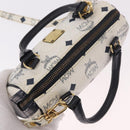 MCM Vicetos Logogram Hand Bag PVC Leather 2way White Gold Auth 188210-6