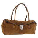 PRADA Hand Bag Suede Brown Silver Auth 188213SAV-1