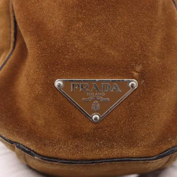 PRADA Hand Bag Suede Brown Silver Auth 188213SAV