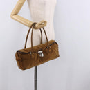 PRADA Hand Bag Suede Brown Silver Auth 188213SAV-26