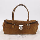 PRADA Hand Bag Suede Brown Silver Auth 188213SAV-12