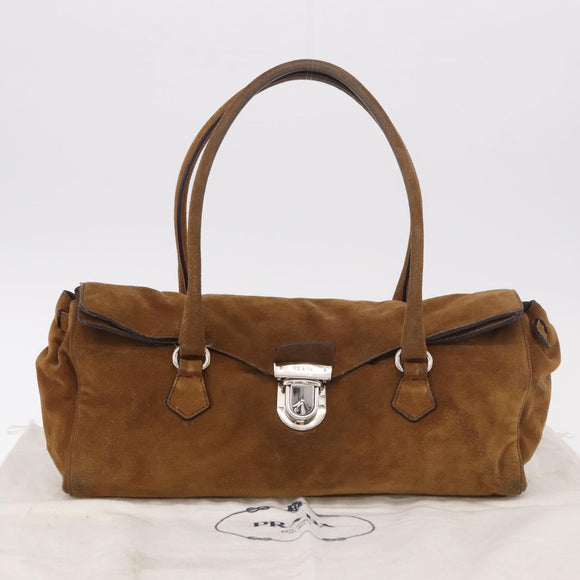 PRADA Hand Bag Suede Brown Silver Auth 188213SAV