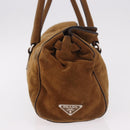 PRADA Hand Bag Suede Brown Silver Auth 188213SAV-5