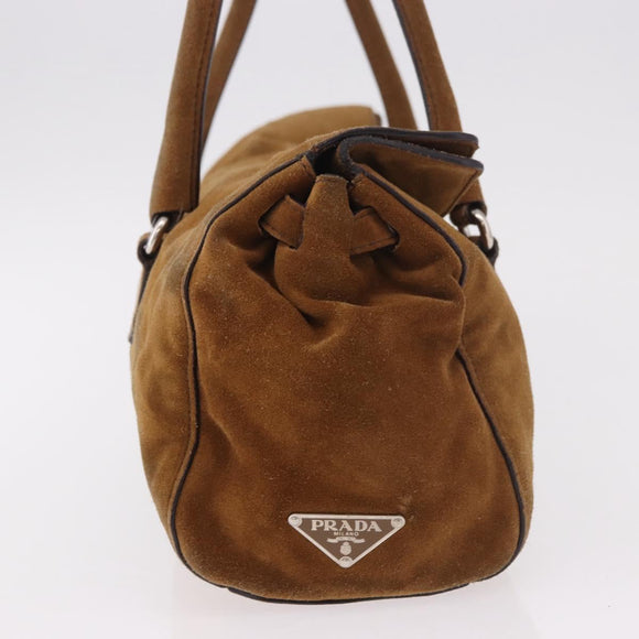 PRADA Hand Bag Suede Brown Silver Auth 188213SAV