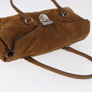 PRADA Hand Bag Suede Brown Silver Auth 188213SAV-7