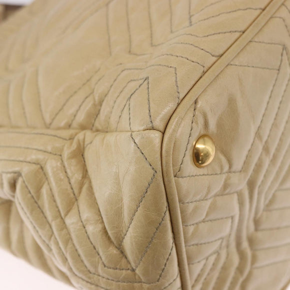 Miu Miu Tote Bag Leather 2way Beige Gold Auth 188214A