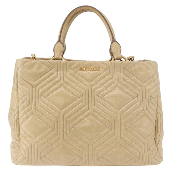Miu Miu Tote Bag Leather 2way Beige Gold Auth 188214A