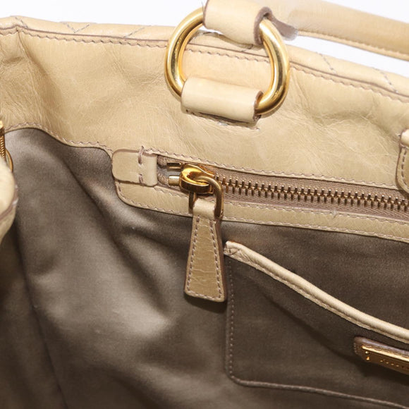 Miu Miu Tote Bag Leather 2way Beige Gold Auth 188214A
