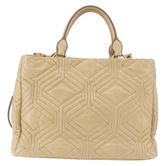 Miu Miu Tote Bag Leather 2way Beige Gold Auth 188214A