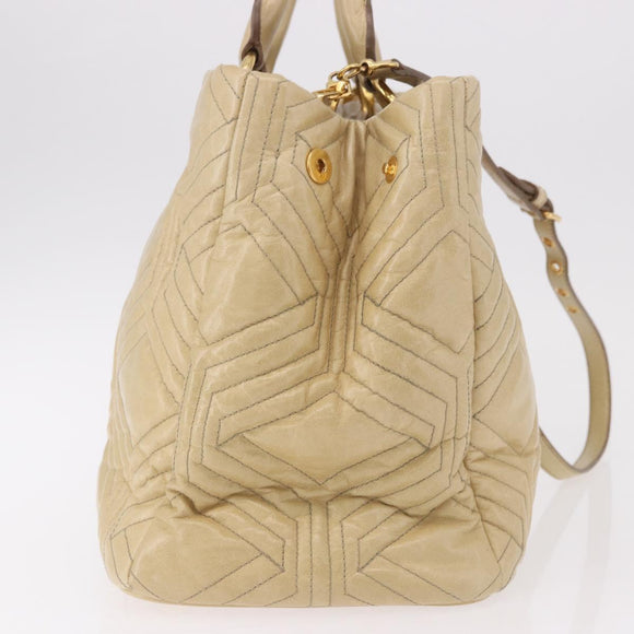 Miu Miu Tote Bag Leather 2way Beige Gold Auth 188214A