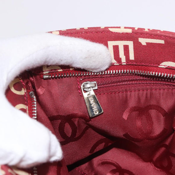 CHANEL Bysy Line Pouch Canvas Red Silver CC Auth 188217