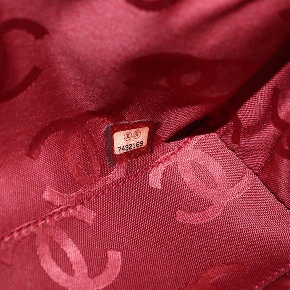 CHANEL Bysy Line Pouch Canvas Red Silver CC Auth 188217