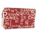 CHANEL Bysy Line Pouch Canvas Rood Zilver CC Auth 188217-1