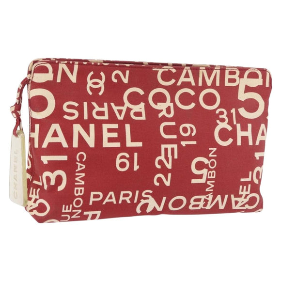 CHANEL Bysy Line Pouch Canvas Rood Zilver CC Auth 188217