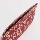 CHANEL Bysy Line Pouch Canvas Red Silver CC Auth 188217-6