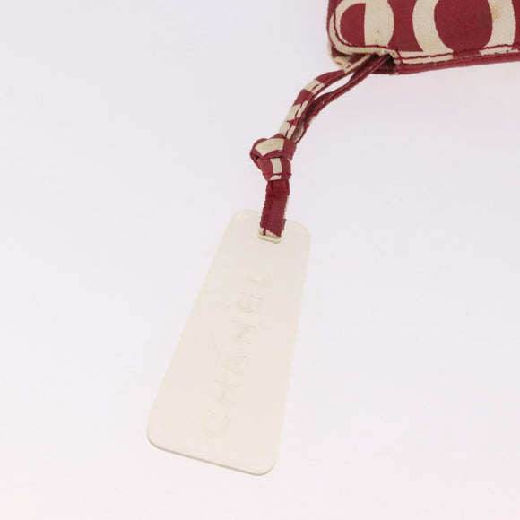 CHANEL Bysy Line Pouch Canvas Red Silver CC Auth 188217