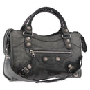 BALENCIAGA The Giant City Bag Leather 2way Gray Silver 173084 Auth 188218SAM-1