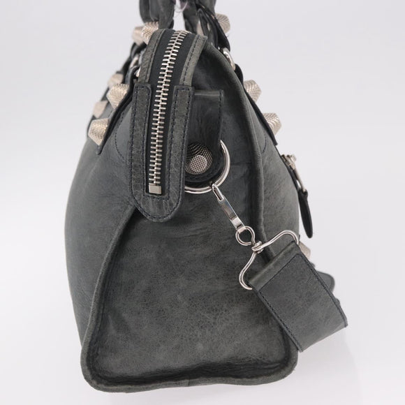 BALENCIAGA The Giant City Bag Leather 2way Gray Silver 173084 Auth 188218SAM