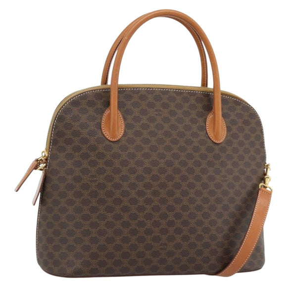 CELINE Macadam Canvas Hand Bag PVC Leather 2way Brown Gold Auth 188224SAV