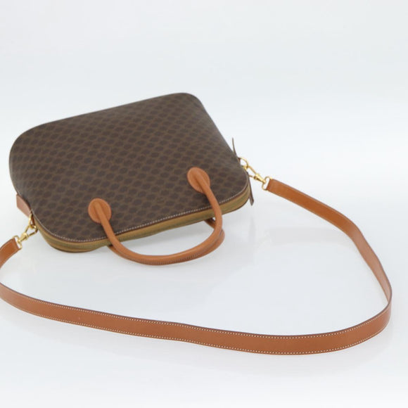 CELINE Macadam Canvas Hand Bag PVC Leather 2way Brown Gold Auth 188224SAV