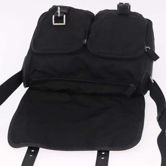 PRADA Shoulder Bag Nylon Black Silver Auth 188230