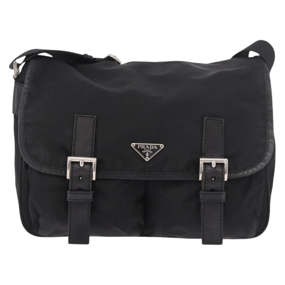 PRADA Shoulder Bag Nylon Black Silver Auth 188230
