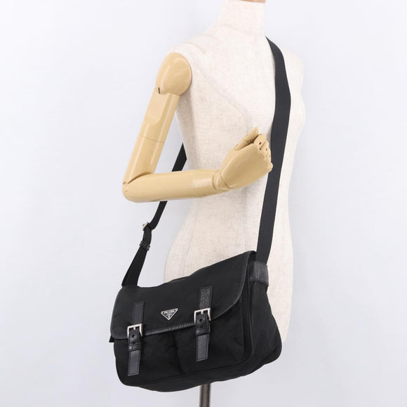 PRADA Shoulder Bag Nylon Black Silver Auth 188230