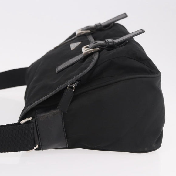 PRADA Shoulder Bag Nylon Black Silver Auth 188230