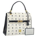 MCM Vicetos Logogram Hand Bag PVC Leather White Gold Auth 188231-1