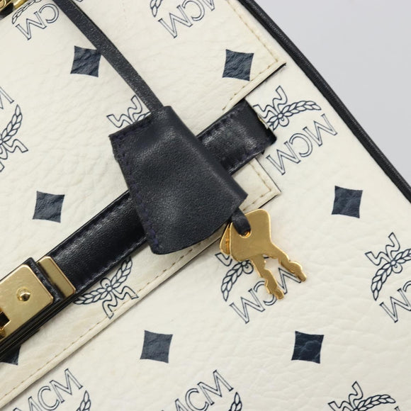 MCM Vicetos Logogram Hand Bag PVC Leather White Gold Auth 188231