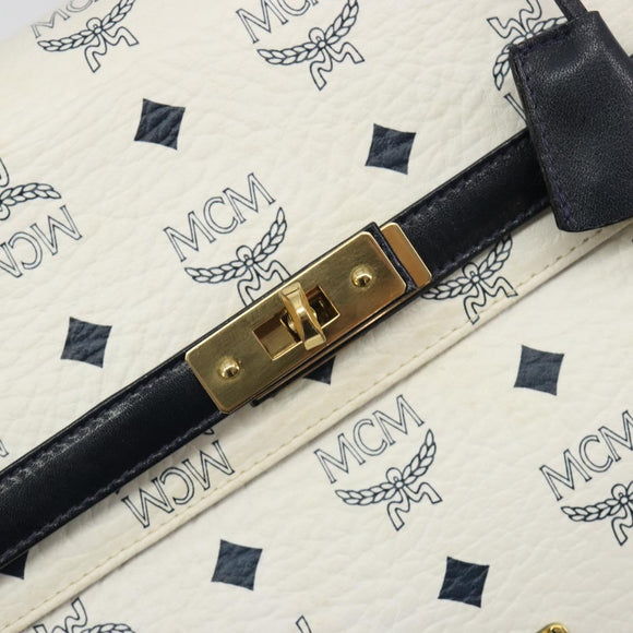 MCM Vicetos Logogram Hand Bag PVC Leather White Gold Auth 188231