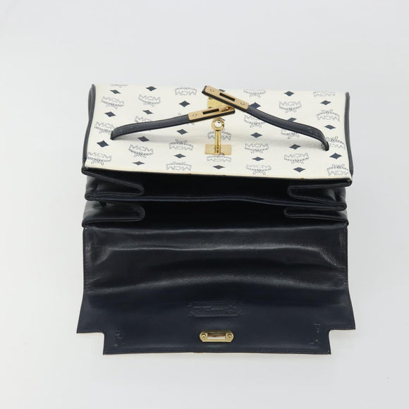MCM Vicetos Logogram Hand Bag PVC Leather White Gold Auth 188231