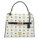 MCM Vicetos Logogram Hand Bag PVC Leather White Gold Auth 188231-13