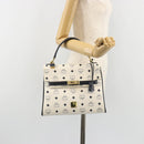 MCM Vicetos Logogram Hand Bag PVC Leather White Gold Auth 188231-28