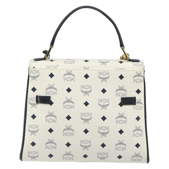 MCM Vicetos Logogram Hand Bag PVC Leather White Gold Auth 188231