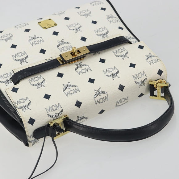 MCM Vicetos Logogram Hand Bag PVC Leather White Gold Auth 188231