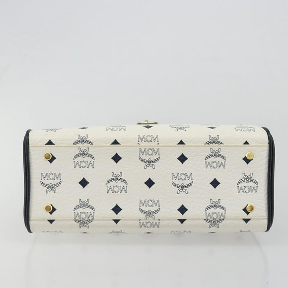 MCM Vicetos Logogram Hand Bag PVC Leather White Gold Auth 188231