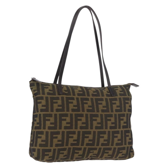 FENDI Zucca Canvas Tote Bag Black Brown Auth 188232