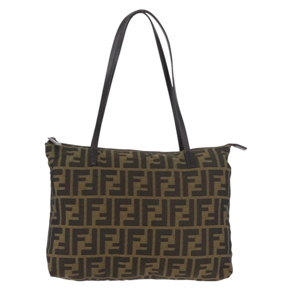 FENDI Zucca Canvas Tote Bag Black Brown Auth 188232